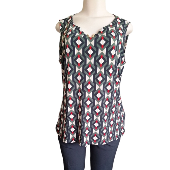 Calvin Klein Sleeveless Geometric Print Top Size LNew with tags! MSRP $49.50 - Picture 2 of 9